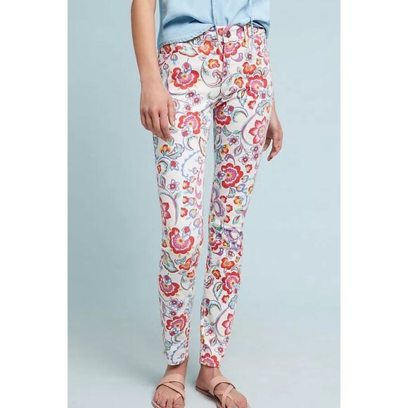 Anthropologie Colorful White Print Mid-Rise Skinny Ankle Jeans Sz. 27 NWT - Picture 1 of 11